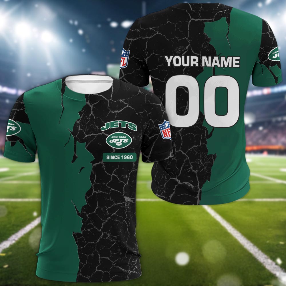 New York Jets 3d Cracked Design Personalized Apparel