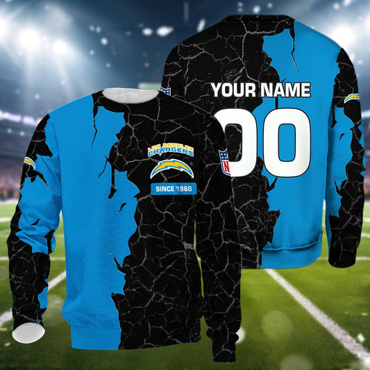 Los Angeles Chargers 3d Cracked Design Personalized Apparel