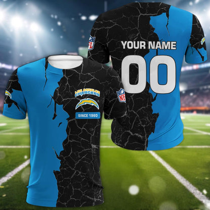 Los Angeles Chargers 3d Cracked Design Personalized Apparel