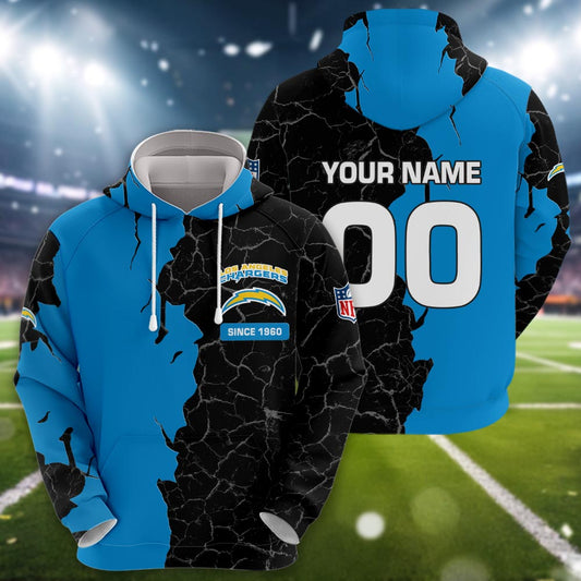 Los Angeles Chargers 3d Cracked Design Personalized Apparel