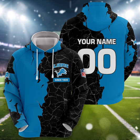 Detroit Lions 3d Cracked Design Personalized Apparel