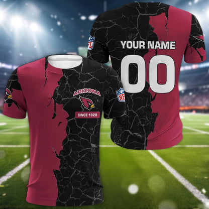 Arizona Cardinals 3d Cracked Design Personalized Apparel