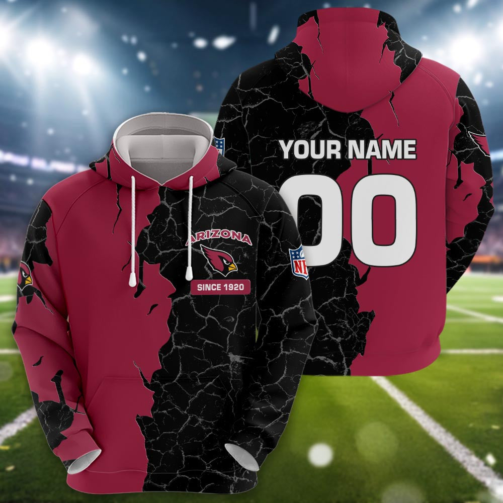 Arizona Cardinals 3d Cracked Design Personalized Apparel