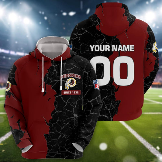 Washington Redskin 3d Cracked Design Personalized Apparel