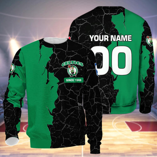 Boston Celtics 3d Cracked Design Personalized Apparel