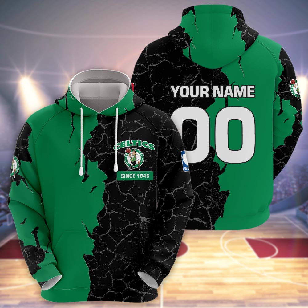 Boston Celtics 3d Cracked Design Personalized Apparel