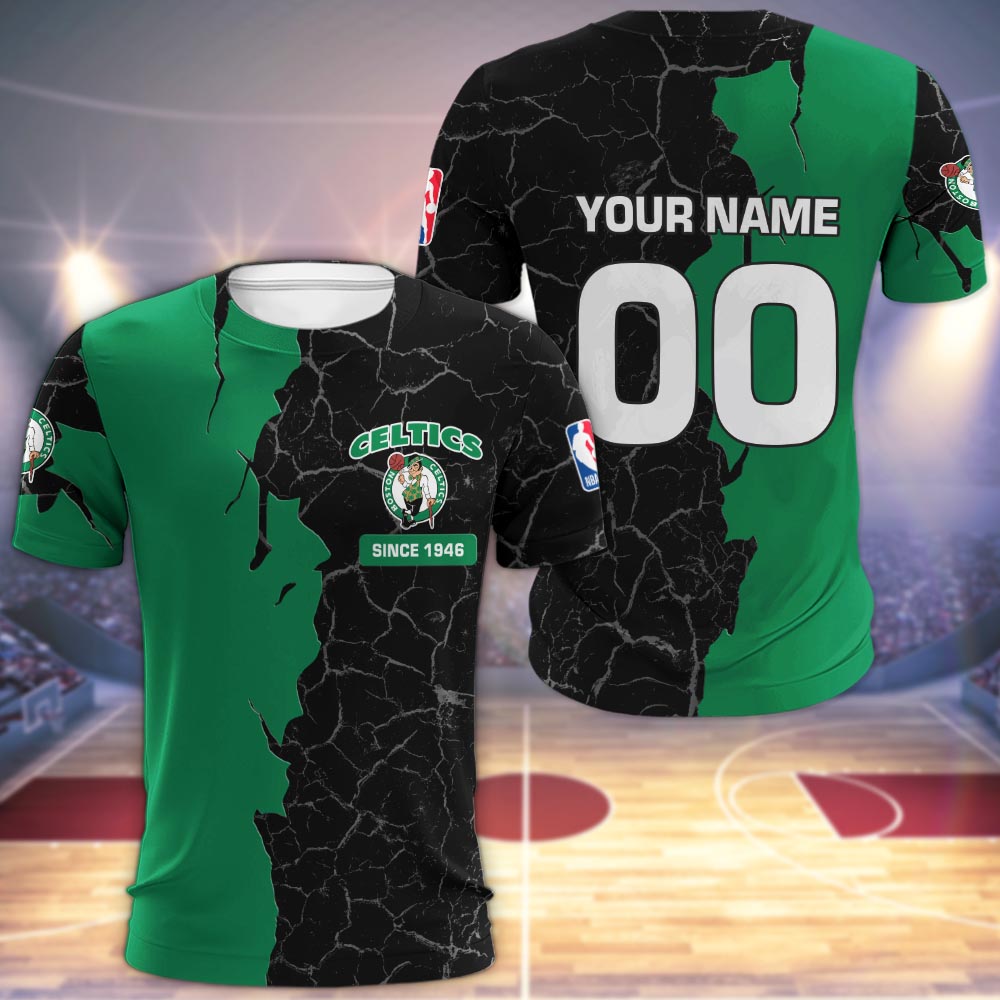Boston Celtics 3d Cracked Design Personalized Apparel