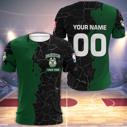 Milwaukee Bucks 3d Cracked Design Personalized Apparel