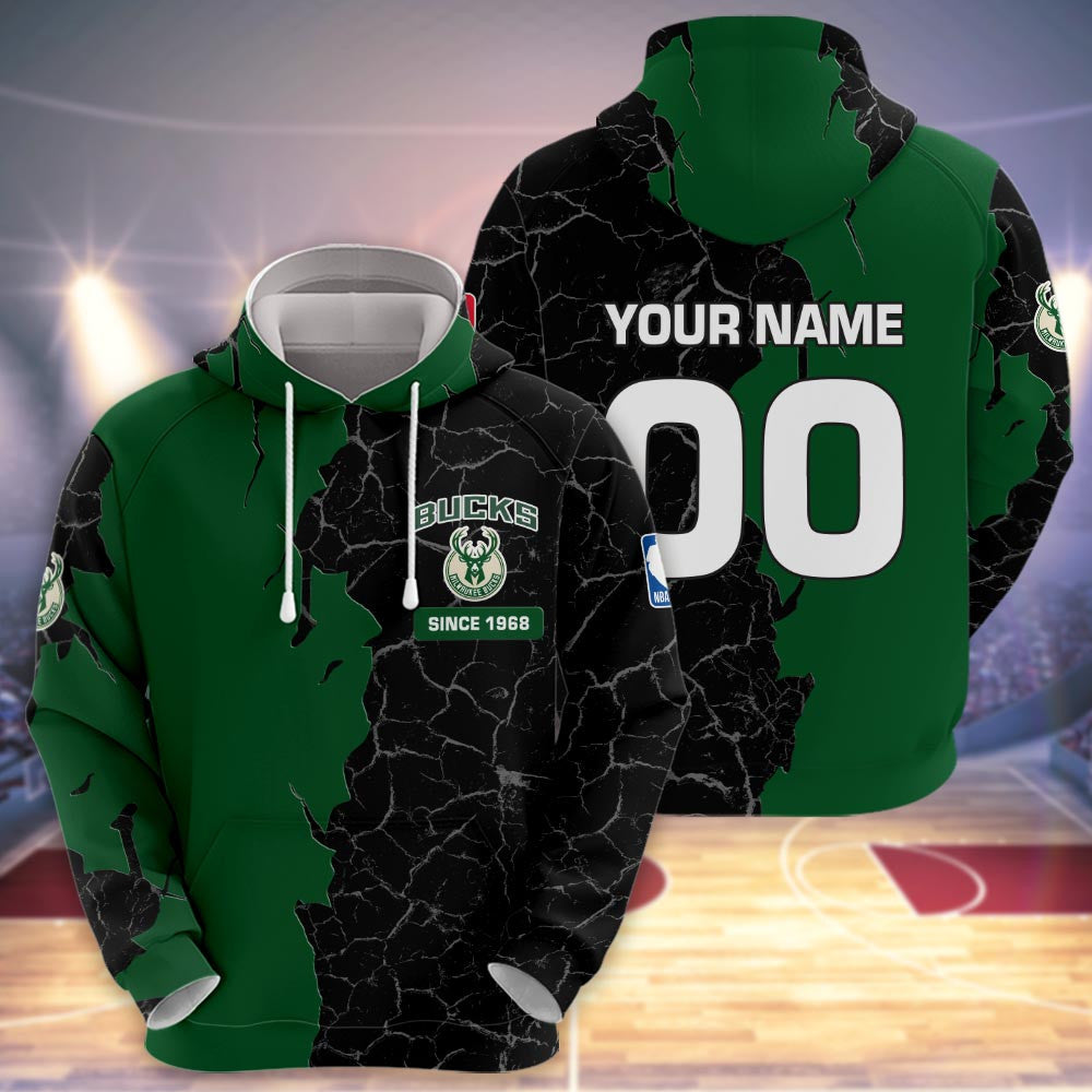 Milwaukee Bucks 3d Cracked Design Personalized Apparel