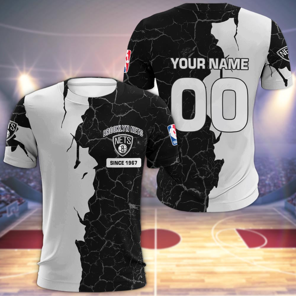 Brooklyn Nets 3d Cracked Design Personalized Apparel