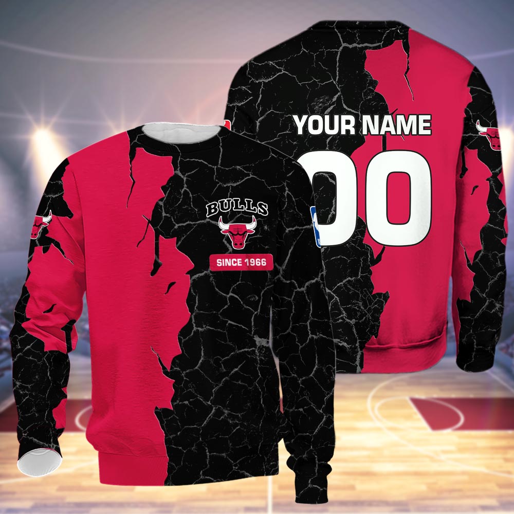 Chicago Bulls 3d Cracked Design Personalized Apparel