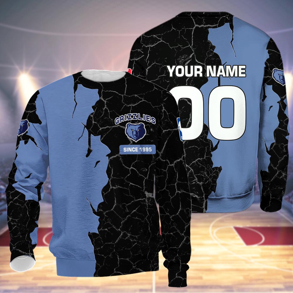 Memphis Grizzlies 3d Cracked Design Personalized Apparel