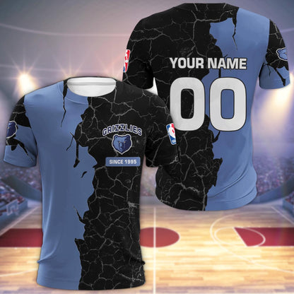 Memphis Grizzlies 3d Cracked Design Personalized Apparel