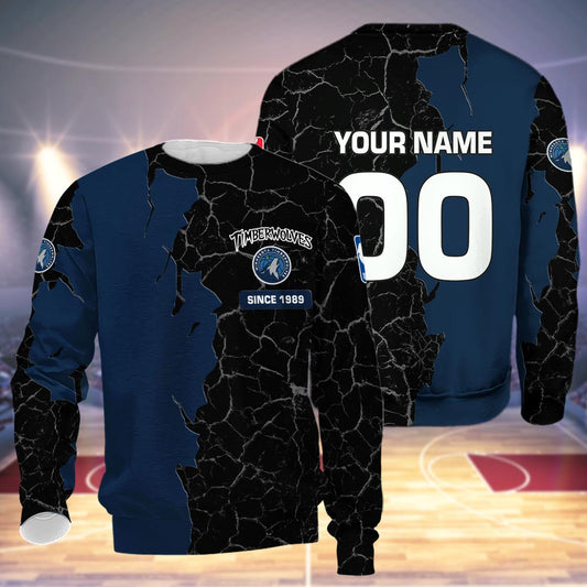 Minnesota Timberwolves 3d Cracked Design Personalized Apparel