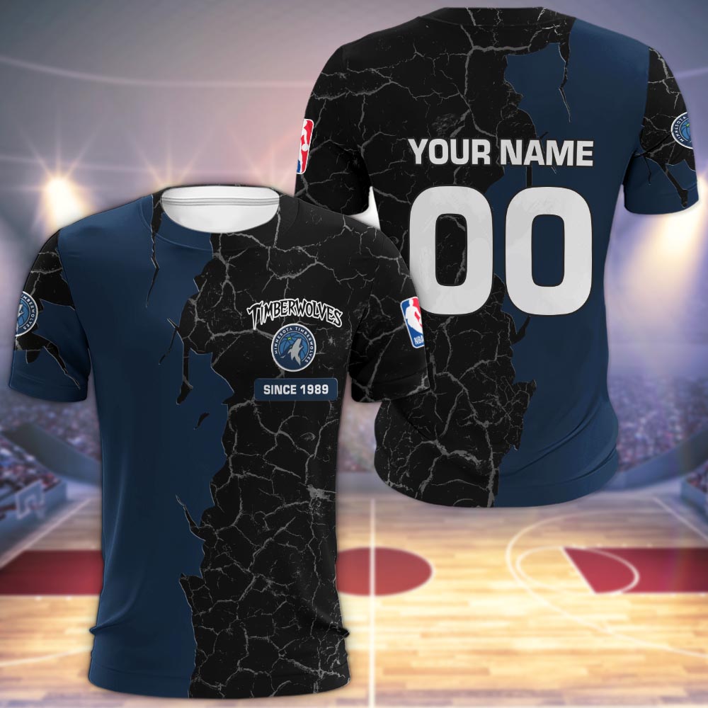 Minnesota Timberwolves 3d Cracked Design Personalized Apparel