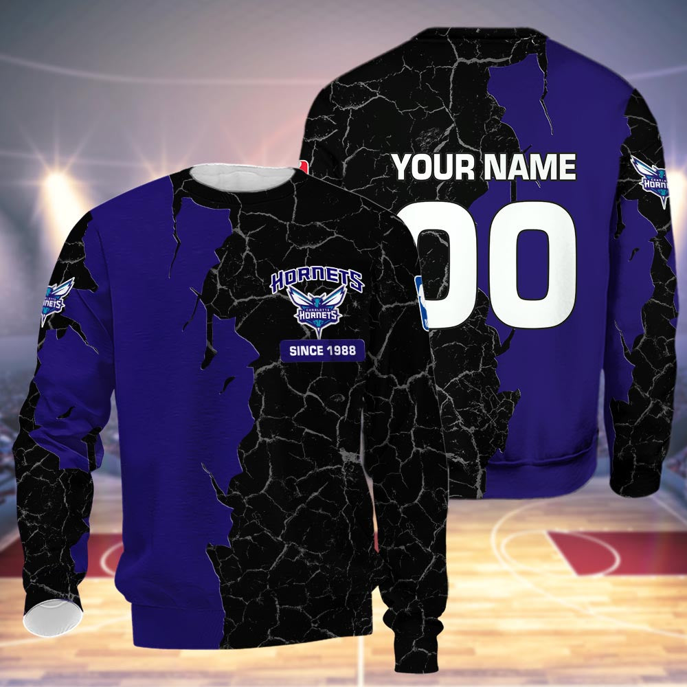 Charlotte Hornets 3d Cracked Design Personalized Apparel