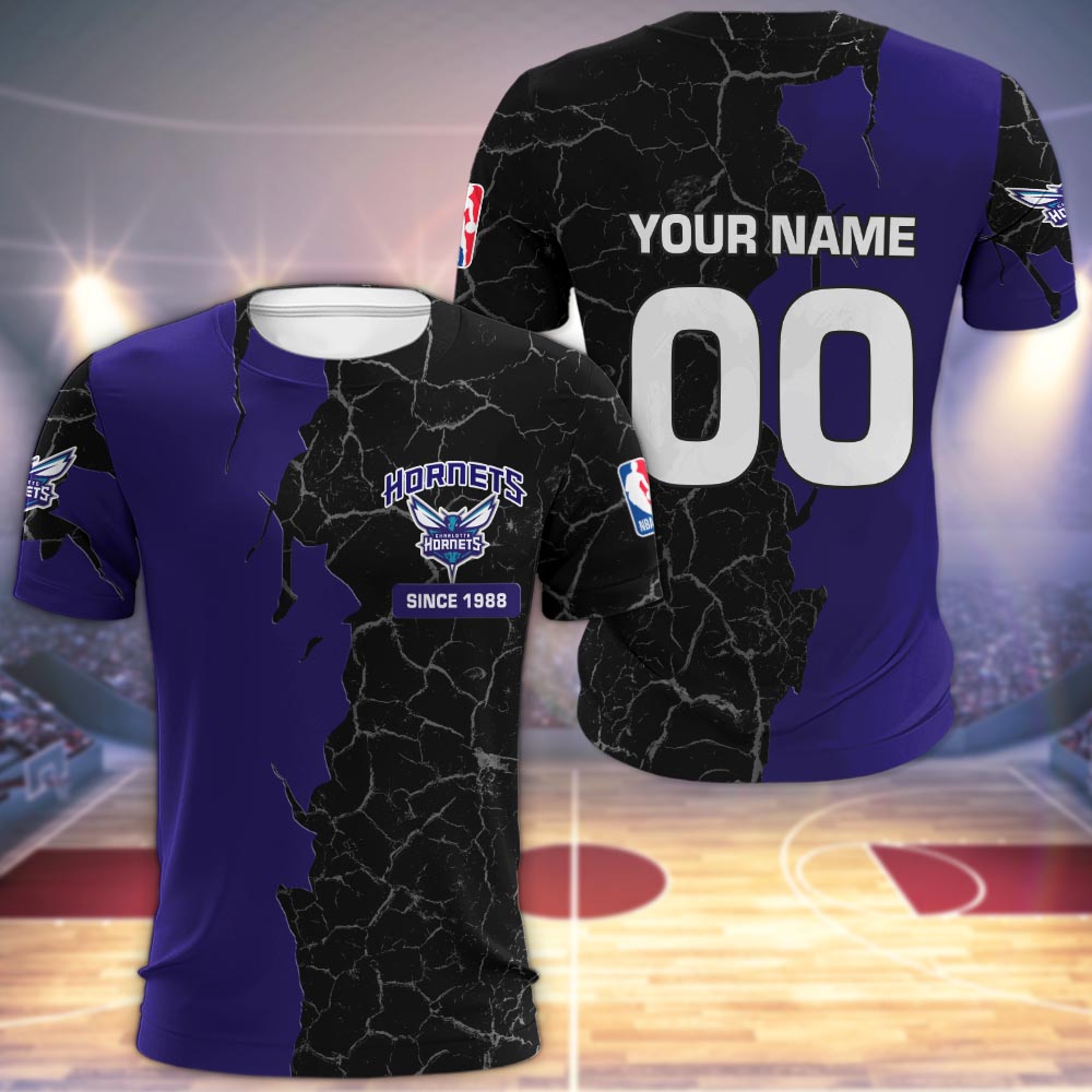 Charlotte Hornets 3d Cracked Design Personalized Apparel