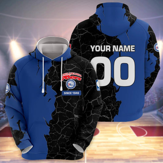 Philadelphia 76ers 3d Cracked Design Personalized Apparel
