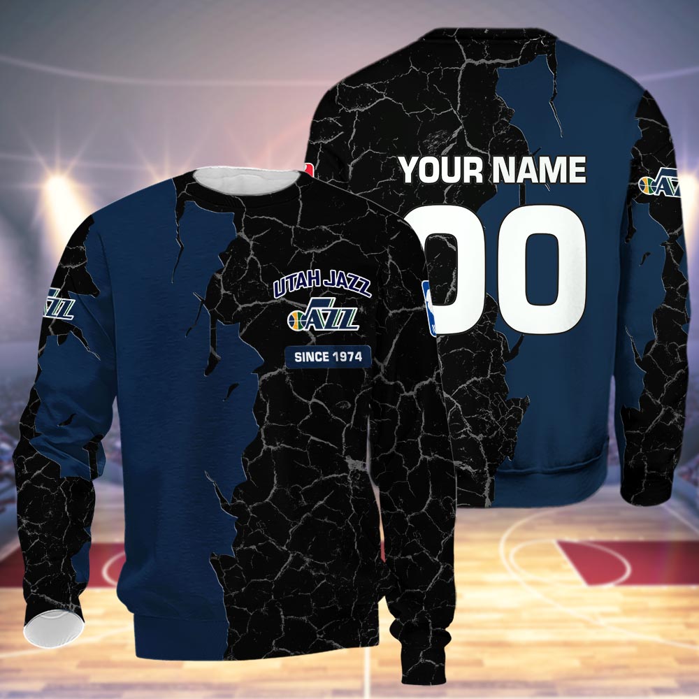 Utah Jazz 3d Cracked Design Personalized Apparel