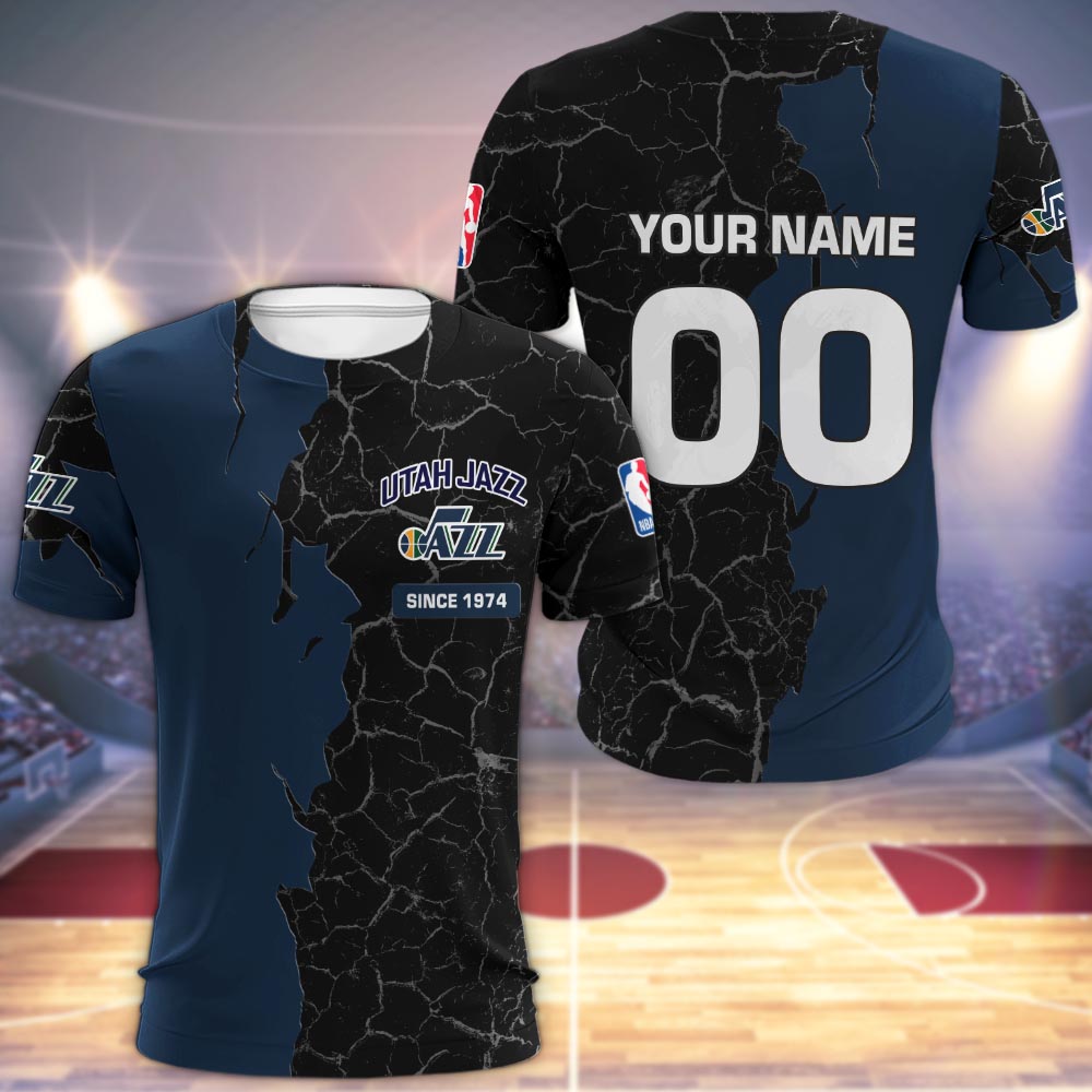 Utah Jazz 3d Cracked Design Personalized Apparel