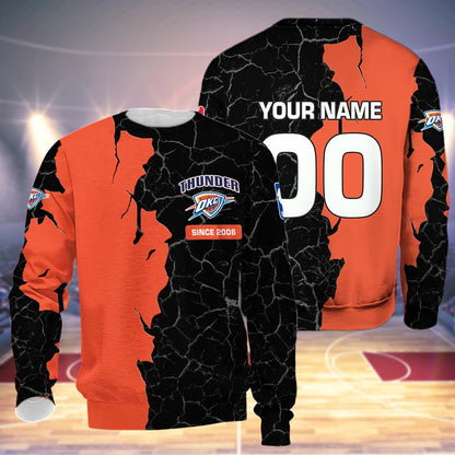 Oklahoma City Thunder 3d Cracked Design Personalized Apparel