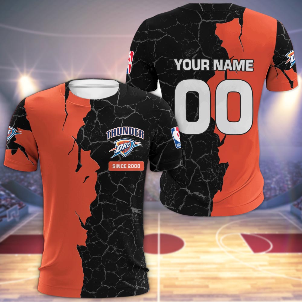 Oklahoma City Thunder 3d Cracked Design Personalized Apparel