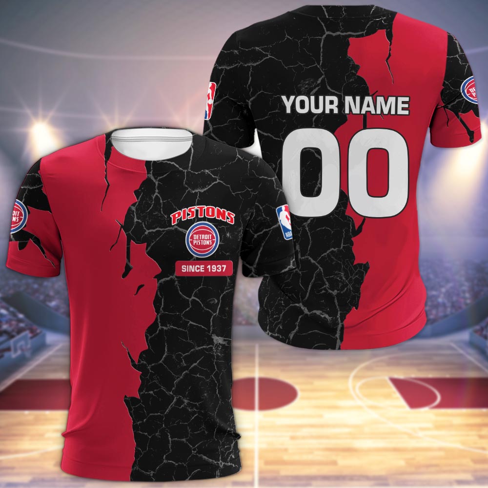 Detroit Pistons 3d Cracked Design Personalized Apparel