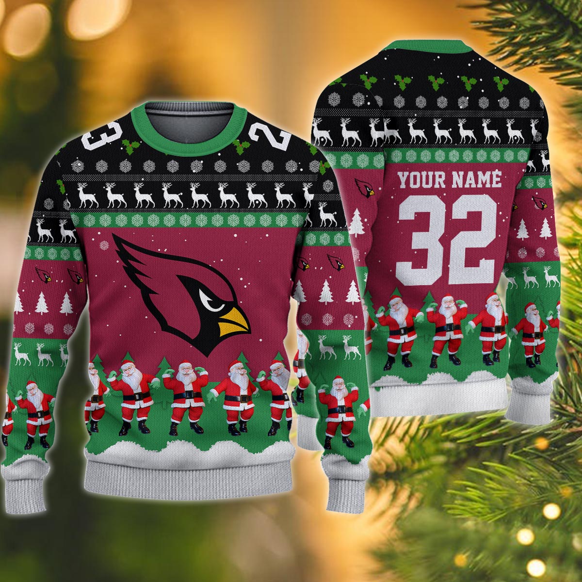 Arizona Cardinals Personalized Christmas Ugly Sweater