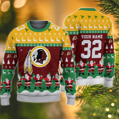 Washington Redskin Personalized Christmas Ugly Sweater