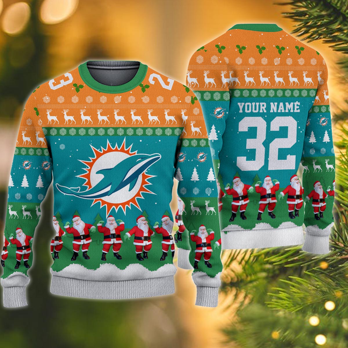 Miami Dolphins Personalized Christmas Ugly Sweater
