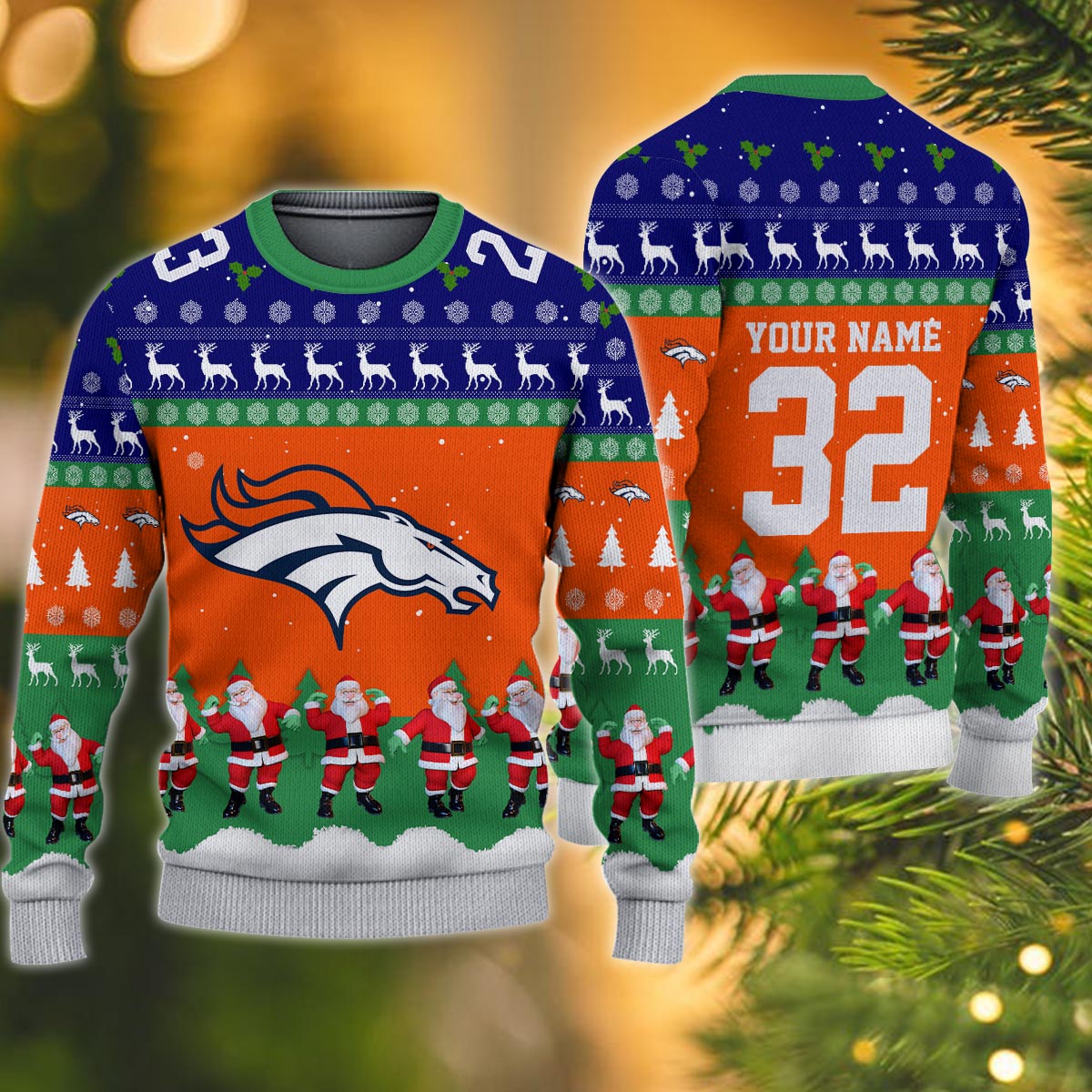 Denver Broncos Personalized Christmas Ugly Sweater
