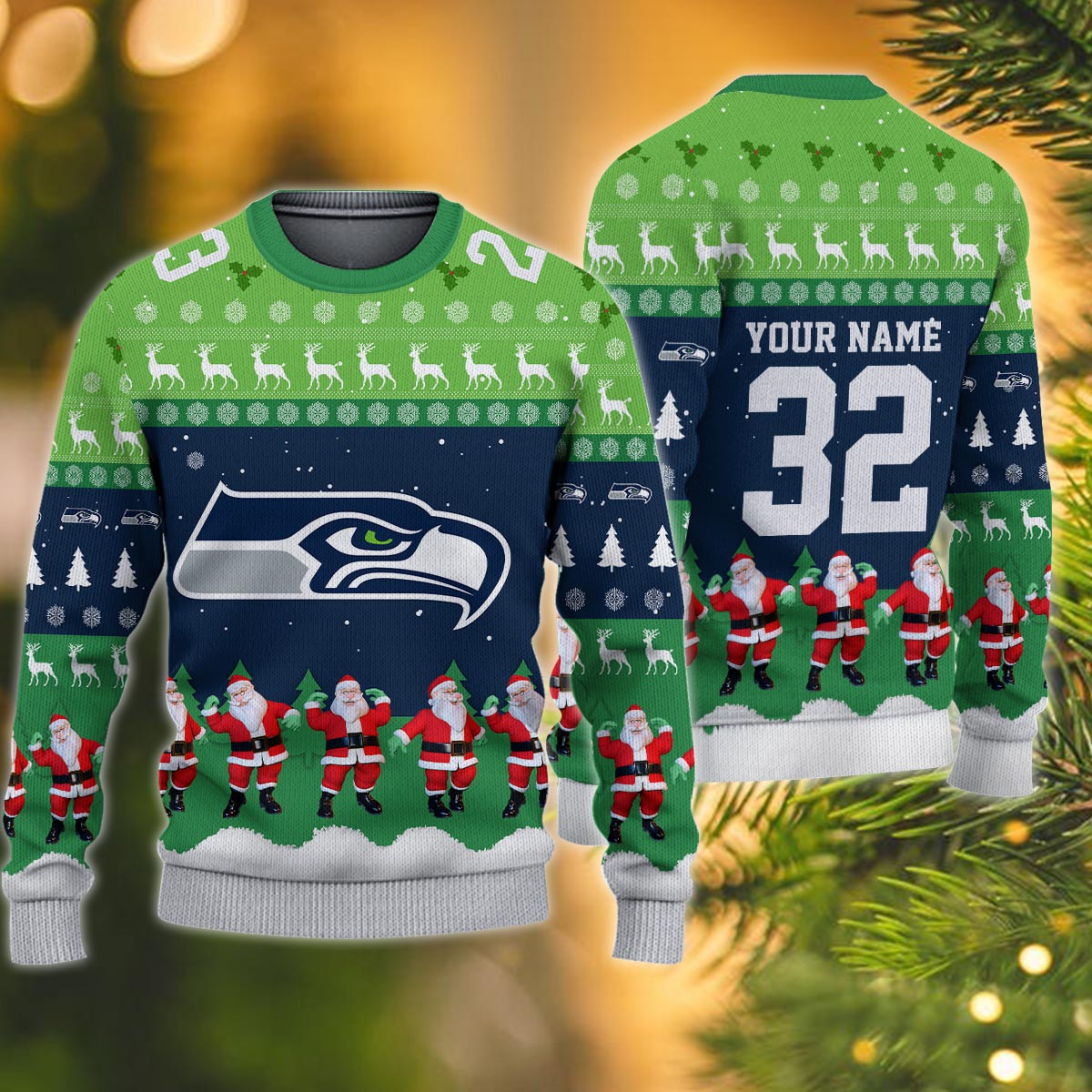 Seattle Seahawks Personalized Christmas Ugly Sweater