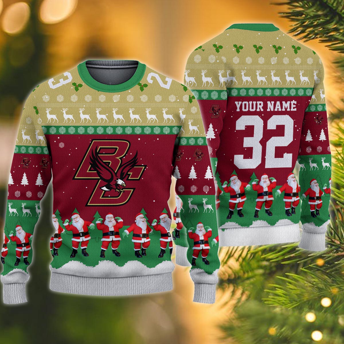 Boston College Eagles Personalized Christmas Ugly Sweater