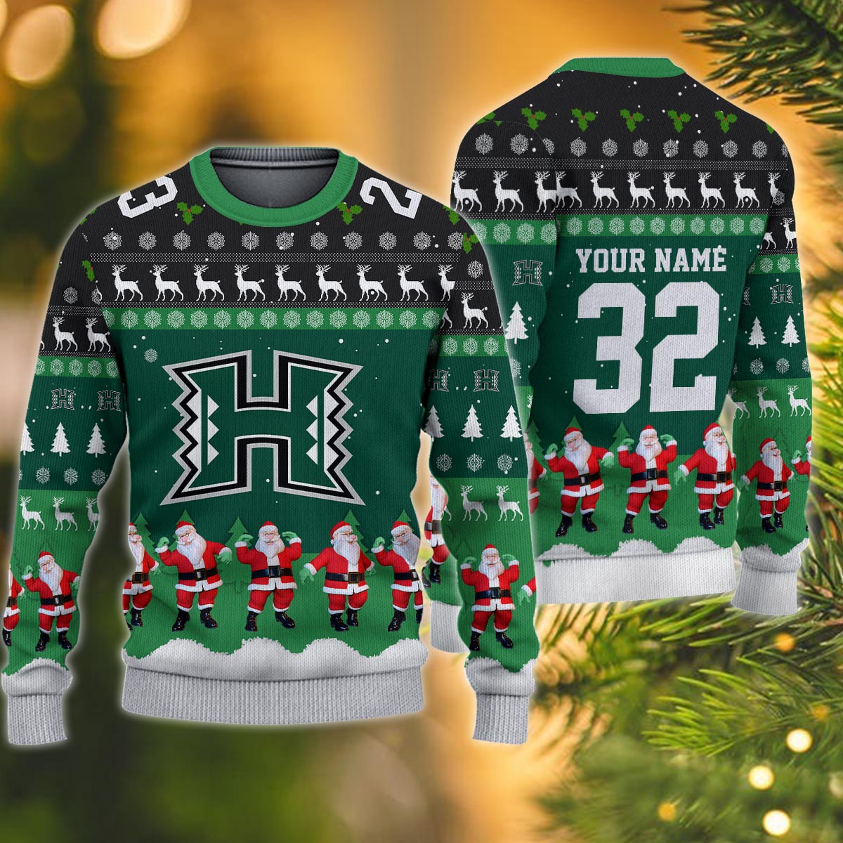 Hawaii Rainbow Warriors Personalized Christmas Ugly Sweater