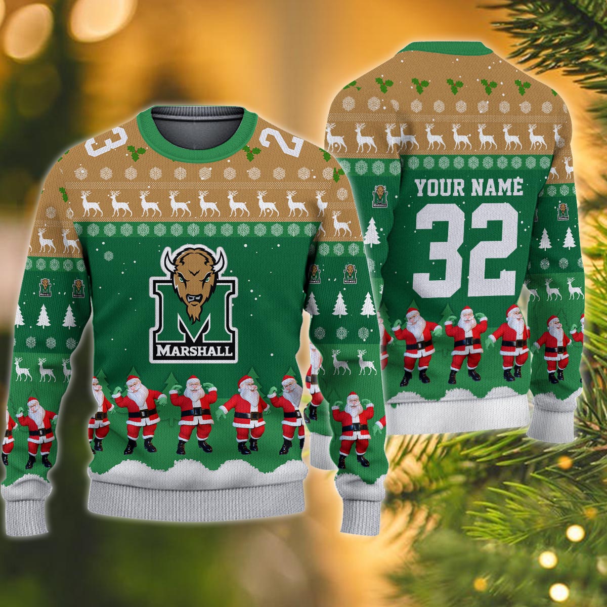 Marshall Thundering Herd Personalized Christmas Ugly Sweater