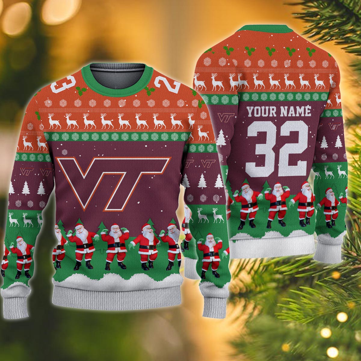 Virginia Tech Hokies Personalized Christmas Ugly Sweater