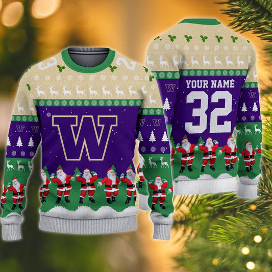 Washington Huskies Personalized Christmas Ugly Sweater