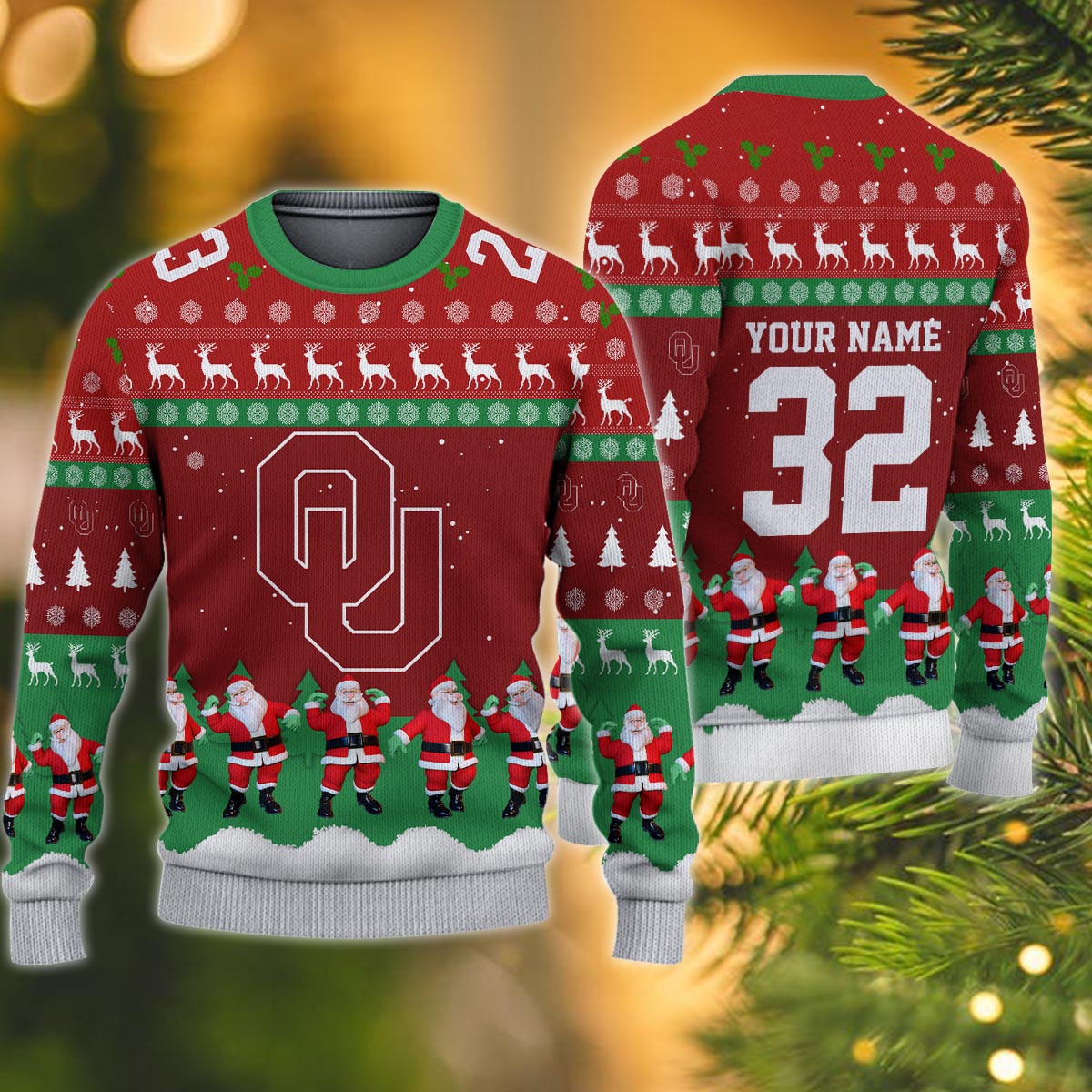Oklahoma Sooners Personalized Christmas Ugly Sweater