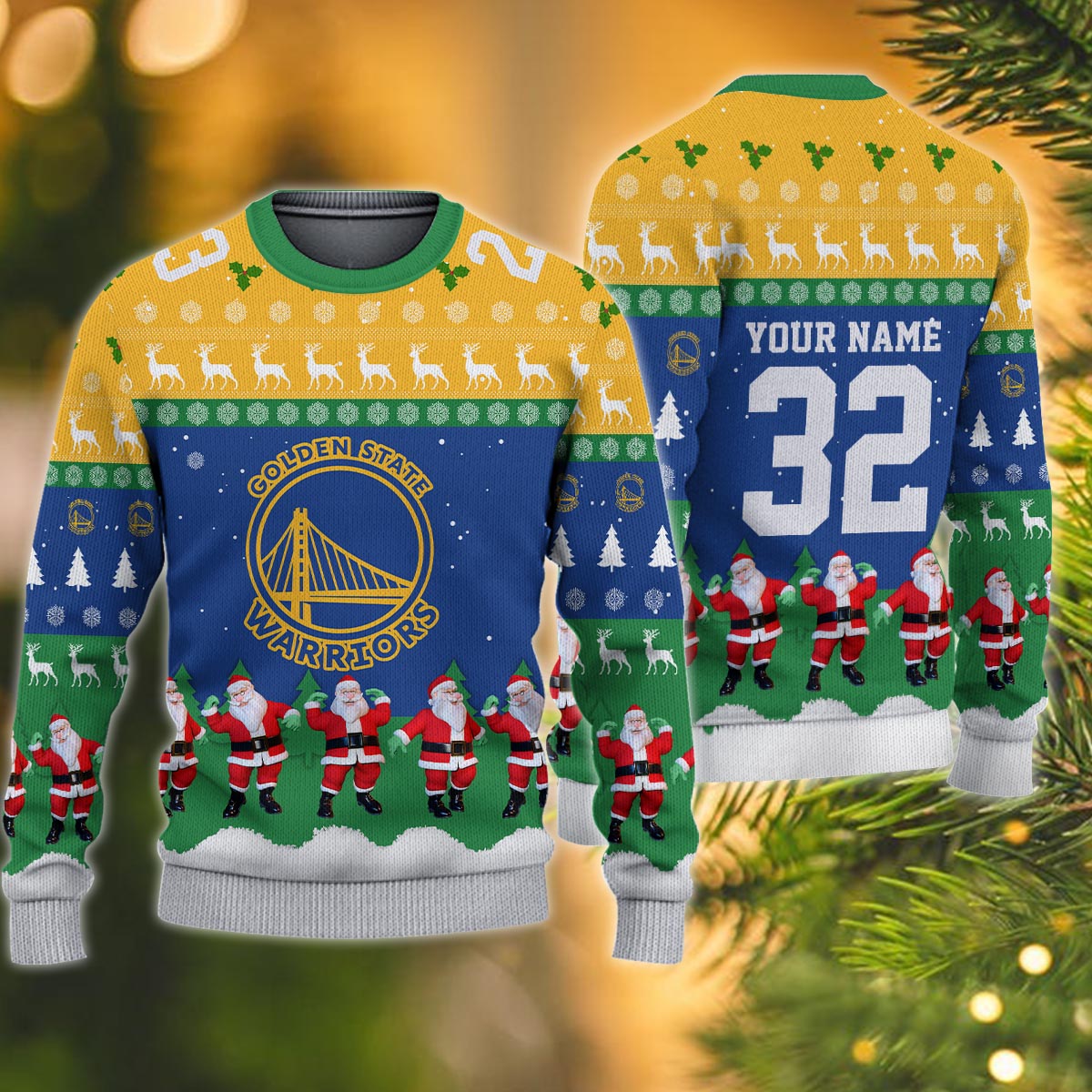 Golden State Warriors Personalized Christmas Ugly Sweater