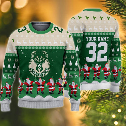 Milwaukee Bucks Personalized Christmas Ugly Sweater