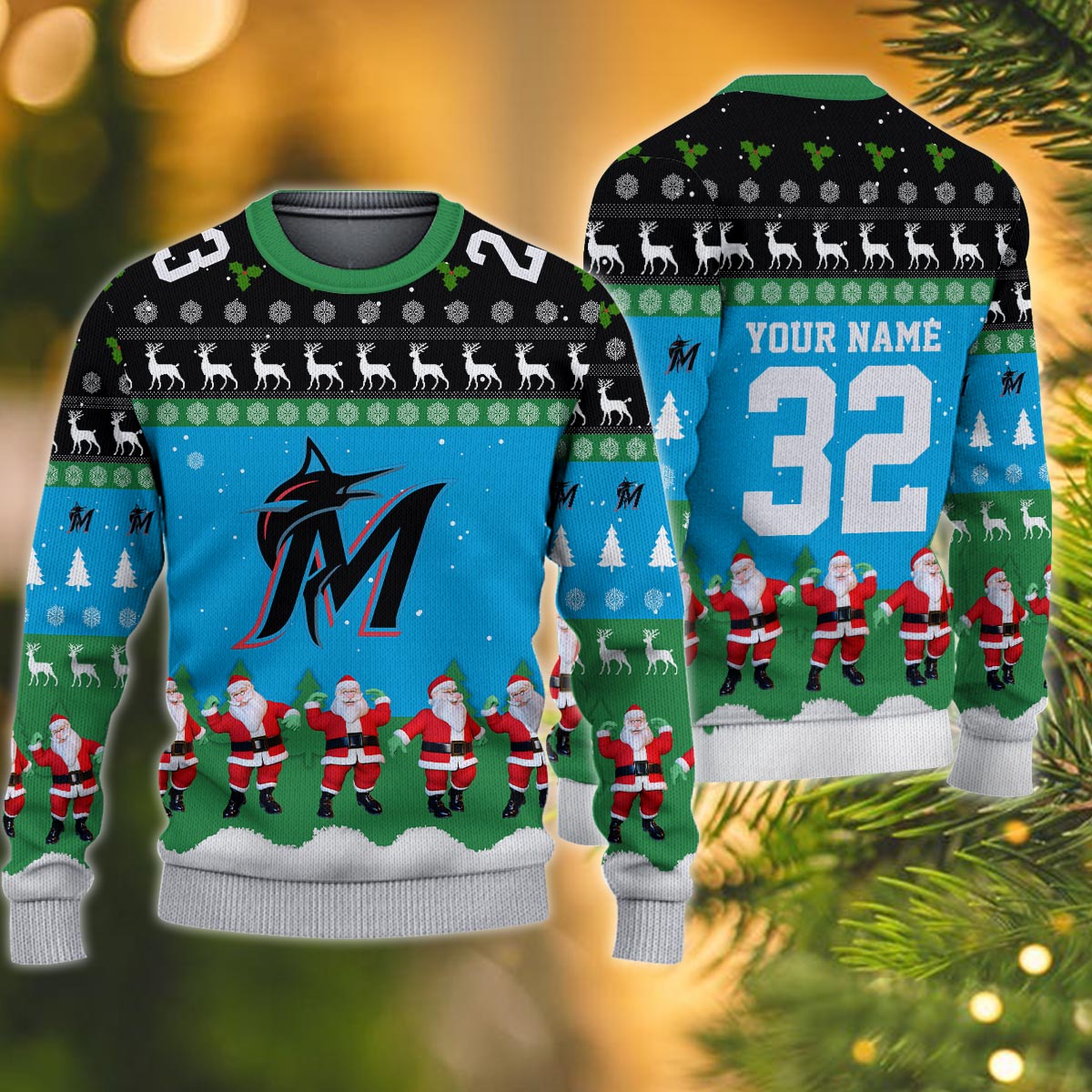Miami Marlins Personalized Christmas Ugly Sweater
