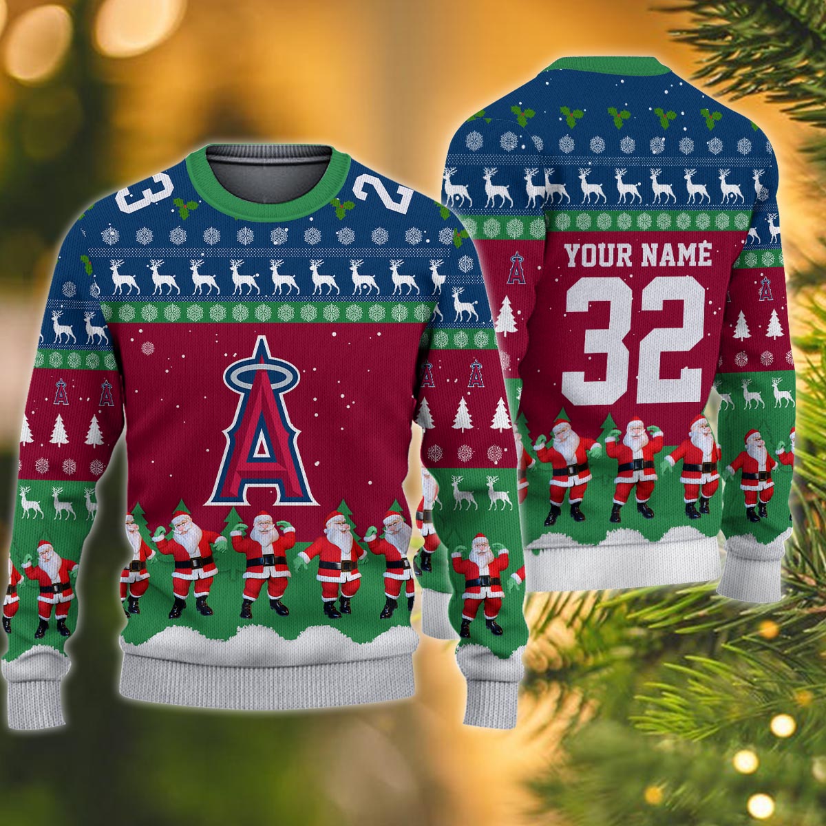 Los Angeles Angels Personalized Christmas Ugly Sweater