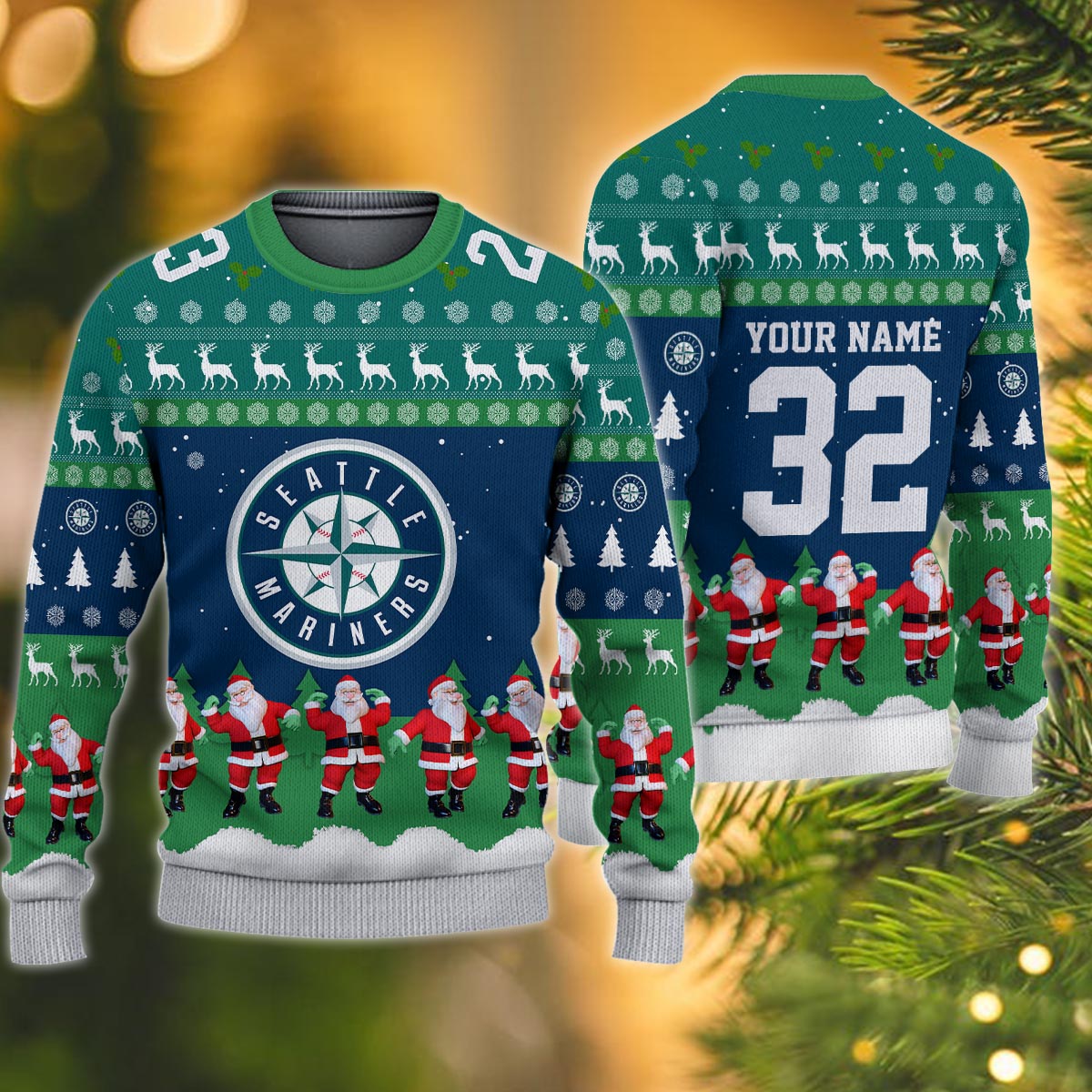 Seattle Mariners Personalized Christmas Ugly Sweater