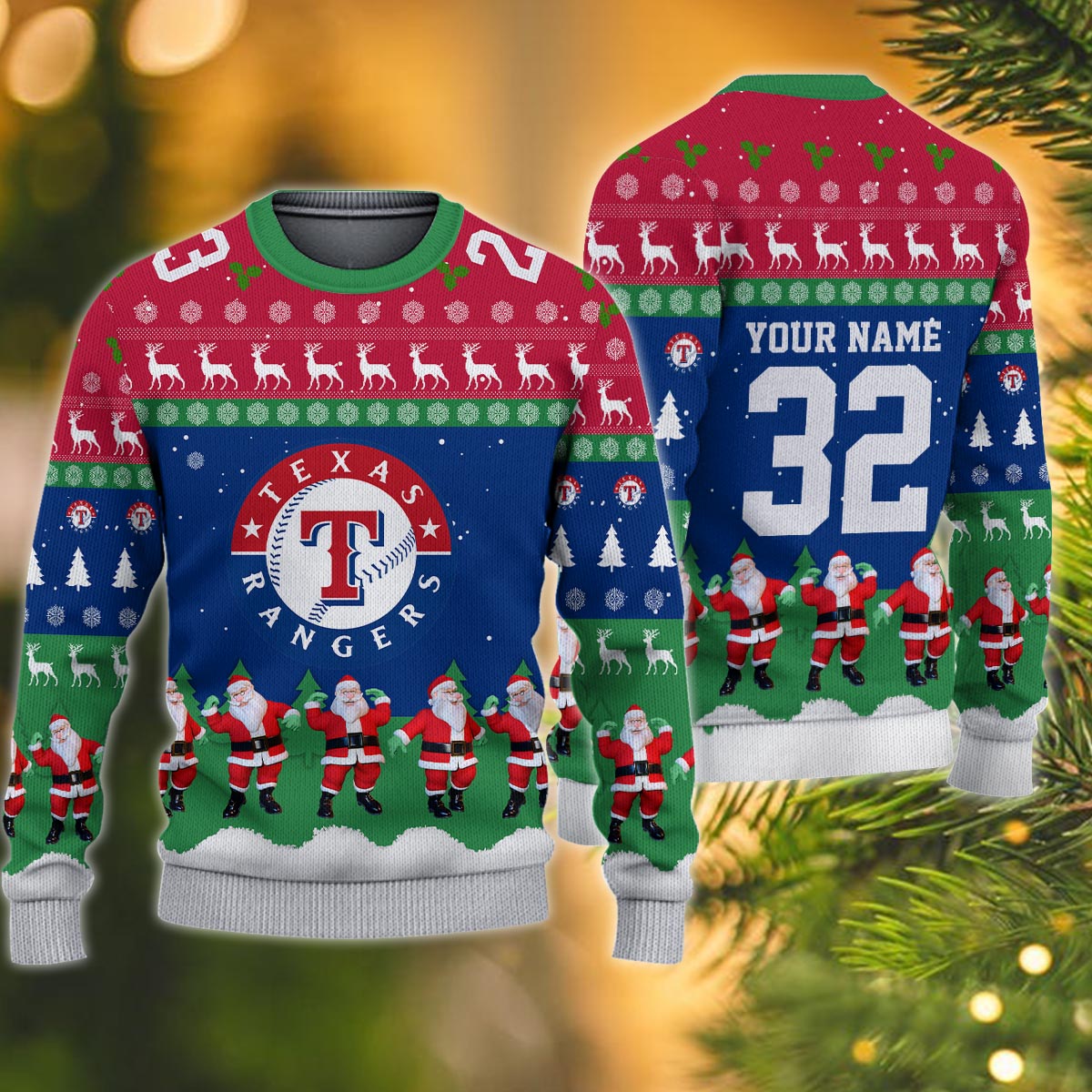 Texas Rangers Personalized Christmas Ugly Sweater