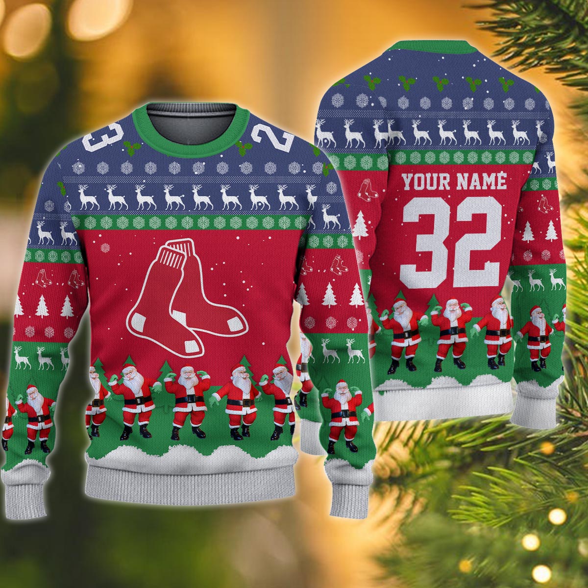 Boston Red Sox Personalized Christmas Ugly Sweater