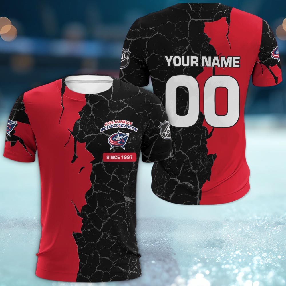 Columbus Blue Jackets 3d Cracked Design Personalized Apparel