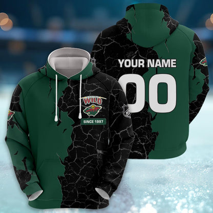 Minnesota Wild 3d Cracked Design Personalized Apparel