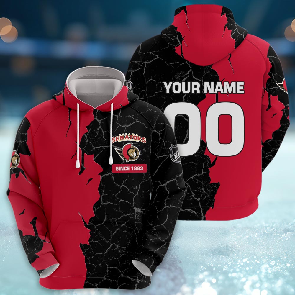 Ottawa Senators 3d Cracked Design Personalized Apparel