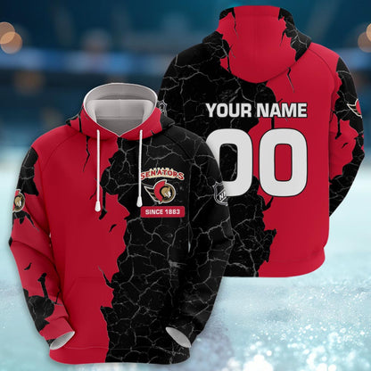 Ottawa Senators 3d Cracked Design Personalized Apparel