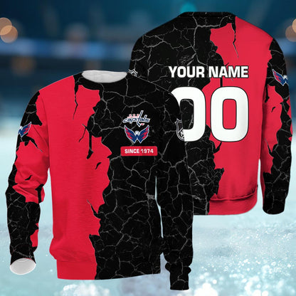 Washington Capitals 3d Cracked Design Personalized Apparel